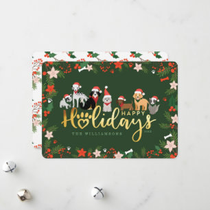 Happy Holidays Festive Pet Family Hunde Rassen Feiertagskarte