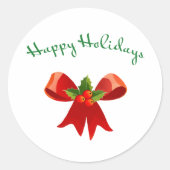 Happy Holidays Festive Red Bow Round Sticker (Vorderseite)