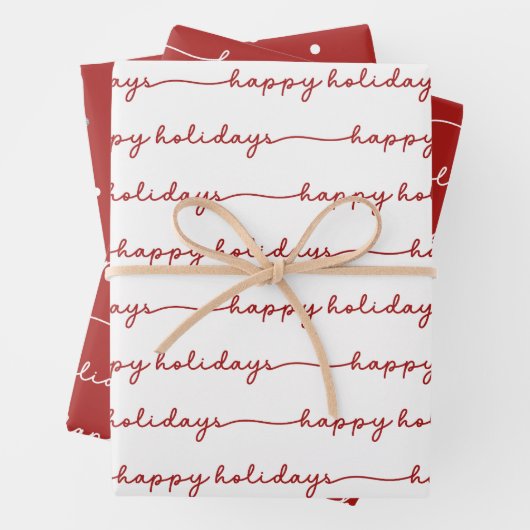 Happy Holidays Festive Red & White Geschenkpapier Set (Beispiel)