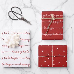 Happy Holidays Festive Red & White Geschenkpapier Set