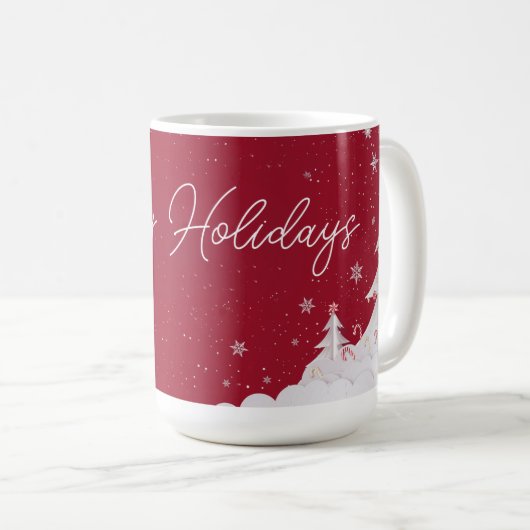 Happy Holidays – Festive Winter Ruby Red Mug Kaffeetasse (VorderseiteRechts)