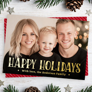 Happy Holidays festliche Streifen rot Foto Folien Feiertagskarte