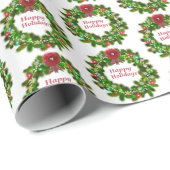 Happy Holidays Festlicher Urlaub Wreath Muster Geschenkpapier (Rolleneckpunkt)
