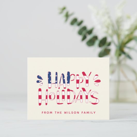Happy Holidays - Flag Typografy aus den USA - Weih Postkarte (Stehend Vorderseite)