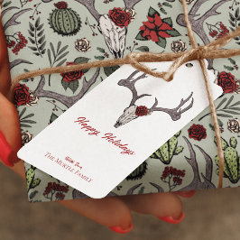 Happy Holidays Floral Rentier Skull Bull Skull Geschenkanhänger