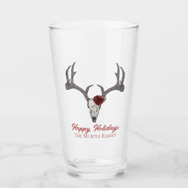 Happy Holidays Floral Rentier Skull Bull Skull Glas