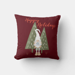 Happy Holidays Forest Gnome Maroon Kissen