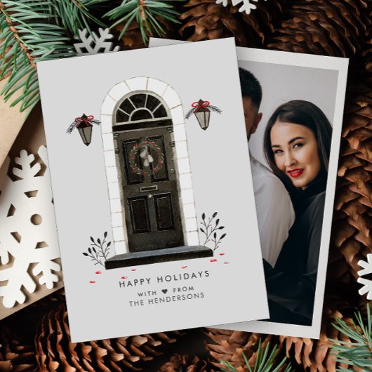Happy Holidays Foto Aquarelltür Feiertagskarte