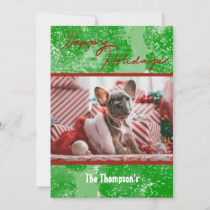 Happy Holidays Foto Card Green Red Snow Feiertagskarte
