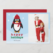 Happy Holidays Foto Card mit Pinguin - Weihnachten (Vorne/Hinten)