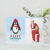 Happy Holidays Foto Card mit Pinguin - Weihnachten (Stehend Vorderseite)