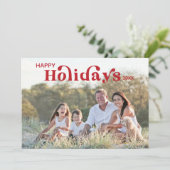 Happy Holidays Foto Card - Rot Einladung (Stehend Vorderseite)