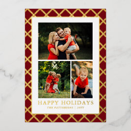 Happy Holidays Foto Collage Roter Karo Weihnachten Folien Feiertagskarte