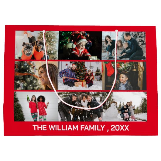 Happy Holidays Foto Collage Rotes Weihnachten Große Geschenktüte (Rückseite)