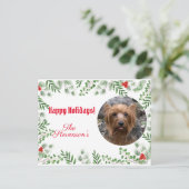 Happy Holidays Foto Custom Holly Greenery Postkarte (Stehend Vorderseite)