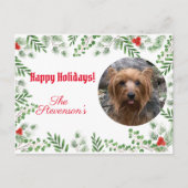 Happy Holidays Foto Custom Holly Greenery Postkarte (Vorderseite)