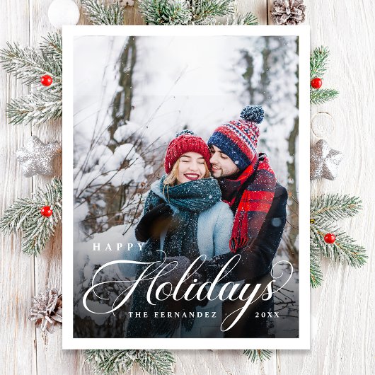 Happy Holidays Foto Elegantes Skript Feiertagspostkarte