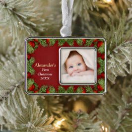 Happy Holidays Foto Family Baby First Rahmen-Ornament Silber