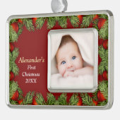 Happy Holidays Foto Family Baby First Rahmen-Ornament Silber (Links)