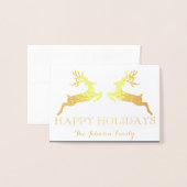 Happy Holidays Foto Family Rentier Grau Gold Folienkarte (Vorderseite mit Umschlag)