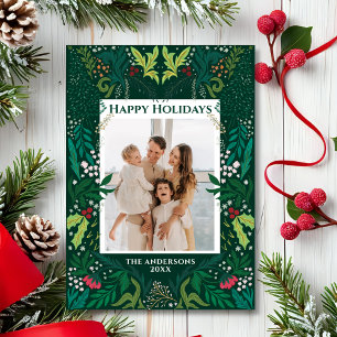 Happy Holidays Foto Floral und botanisch Feiertagskarte