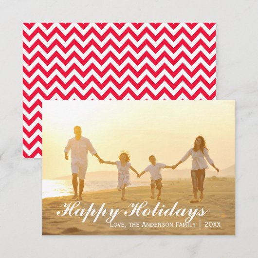 Happy Holidays Foto mit Zickzack Rot - 3x5 Karte (Vorne/Hinten)