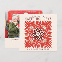 Happy Holidays Foto Modern Bold Red Floral Feiertagskarte