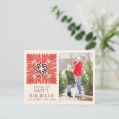 Happy Holidays Foto Modern Bold Red Floral Postkarte (Stehend Vorderseite)