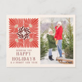 Happy Holidays Foto Modern Bold Red Floral Postkarte (Vorderseite)