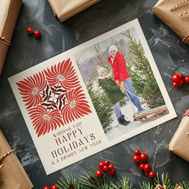 Happy Holidays Foto Modern Bold Red Floral Postkarte