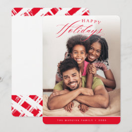 HAPPY HOLIDAYS FOTO Moderne Kalligraphie Rot Feiertagskarte