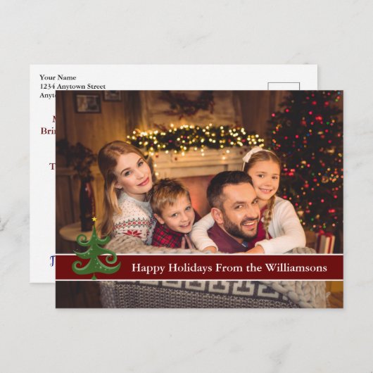 Happy Holidays Foto Moderner Grüner Weihnachtsbaum Postkarte (Vorne/Hinten)