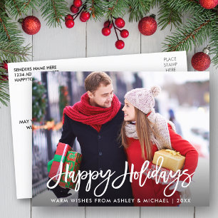 Happy Holidays Foto Modernes Pinselskript Postkarte