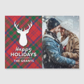 Happy Holidays Foto Modernes Rotes Grün Kariert Magnetkarte (Vorderseite)