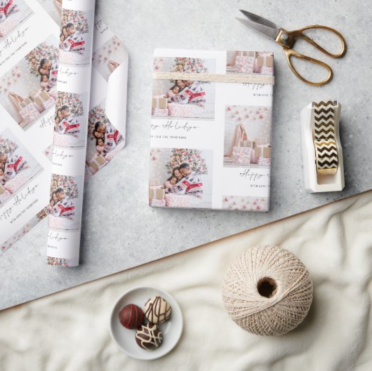 Happy Holidays Foto Name Muster Weihnachten Geschenkpapier (Kunsthandwerk)