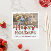 Happy Holidays Foto & Name Papierservietten (Beispiel)