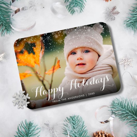 Happy Holidays Foto Schneeflocken Weihnachten Magnet