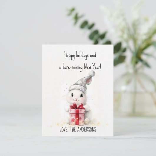 Happy Holidays Foto Winter Rabbit Weihnachten (Stehend Vorderseite)