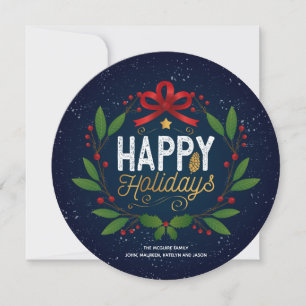 Happy Holidays Foto Wreath Card Runde Feiertagskarte
