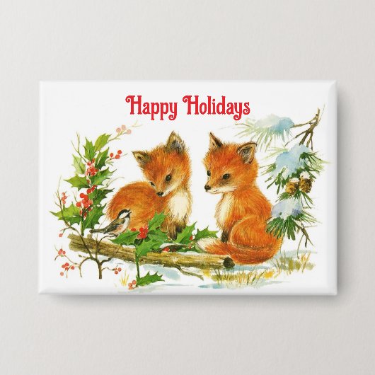 Happy Holidays Foxes Button Button (Vorderseite)
