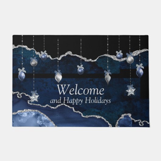 Happy Holidays / Frohe Weihnachten in Blau & Schwa Fußmatte (Vorderseite)