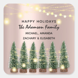 Happy Holidays Frohe Weihnachtsbaum Name Rose Quadratischer Aufkleber