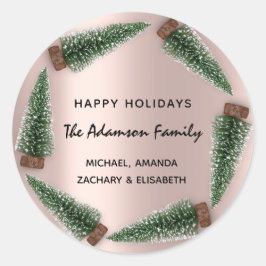 Happy Holidays Frohe Weihnachtsbaum Name Rose Runder Aufkleber