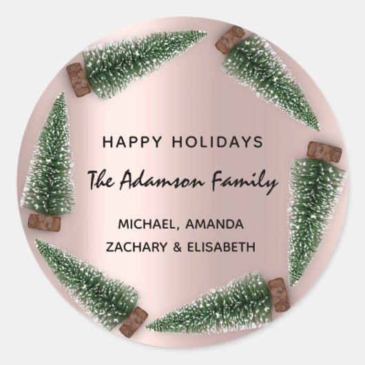 Happy Holidays Frohe Weihnachtsbaum Name Rose Runder Aufkleber (Vorderseite)