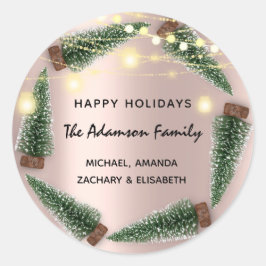 Happy Holidays Frohe Weihnachtsbaum Name Rose Runder Aufkleber