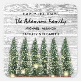 Happy Holidays Frohe Weihnachtsbaum Name Rustikal Quadratischer Aufkleber