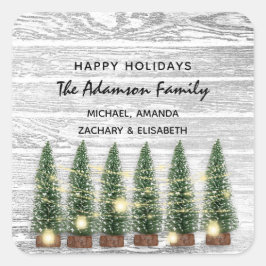 Happy Holidays Frohe Weihnachtsbaum Name Rustikal Quadratischer Aufkleber