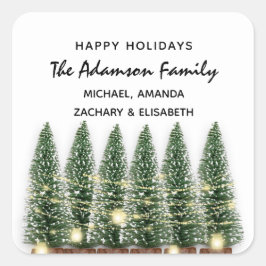 Happy Holidays Frohe Weihnachtsbaum Name Weiß Quadratischer Aufkleber
