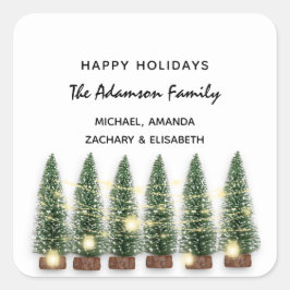 Happy Holidays Frohe Weihnachtsbaum Name Weiß Quadratischer Aufkleber