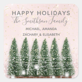 Happy Holidays Frohe Weihnachtsbaumen Gold Pink Quadratischer Aufkleber